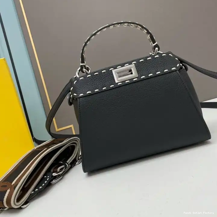 Vintage HOT Peekaboo In Stitching Fendi Black Leather Iconic Mini Calf Bag 0622